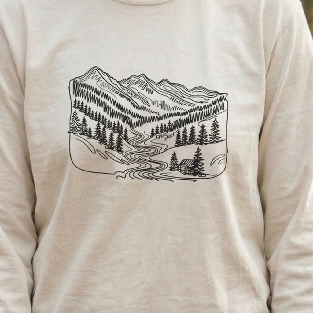 Great Smoky Line Drawing Cotton Long Sleeve