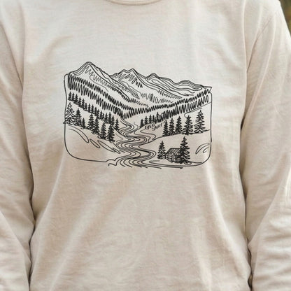 Great Smoky Line Drawing Cotton Long Sleeve