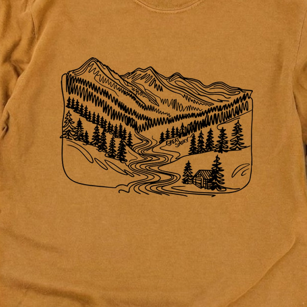 Great Smoky Line Drawing Cotton Long Sleeve