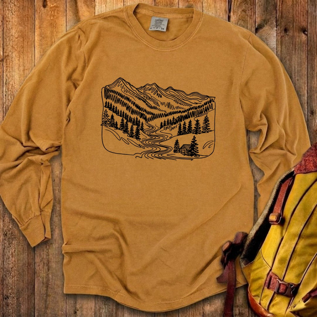 Great Smoky Line Drawing Cotton Long Sleeve