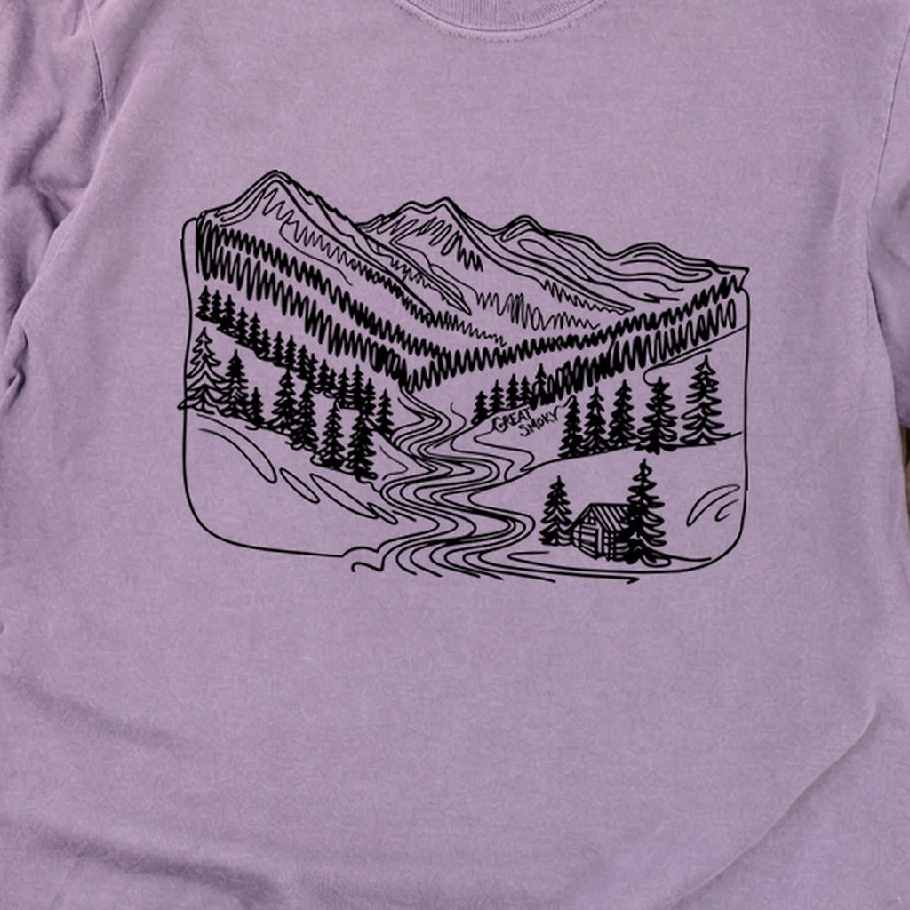 Great Smoky Line Drawing Cotton Long Sleeve