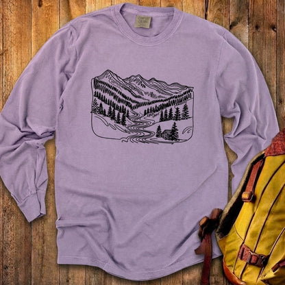 Great Smoky Line Drawing Cotton Long Sleeve