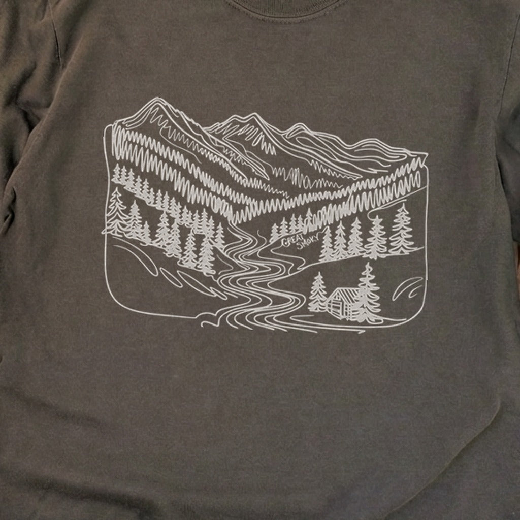 Great Smoky Line Drawing Cotton Long Sleeve