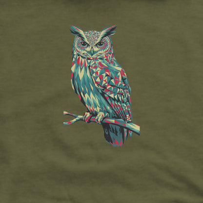 Horned Owl Mosaic Hoodie Adventure and Outdoors Themed Hoodie