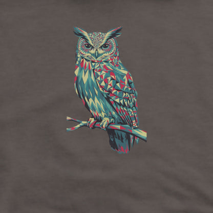 Horned Owl Mosaic Hoodie Adventure and Outdoors Themed Hoodie