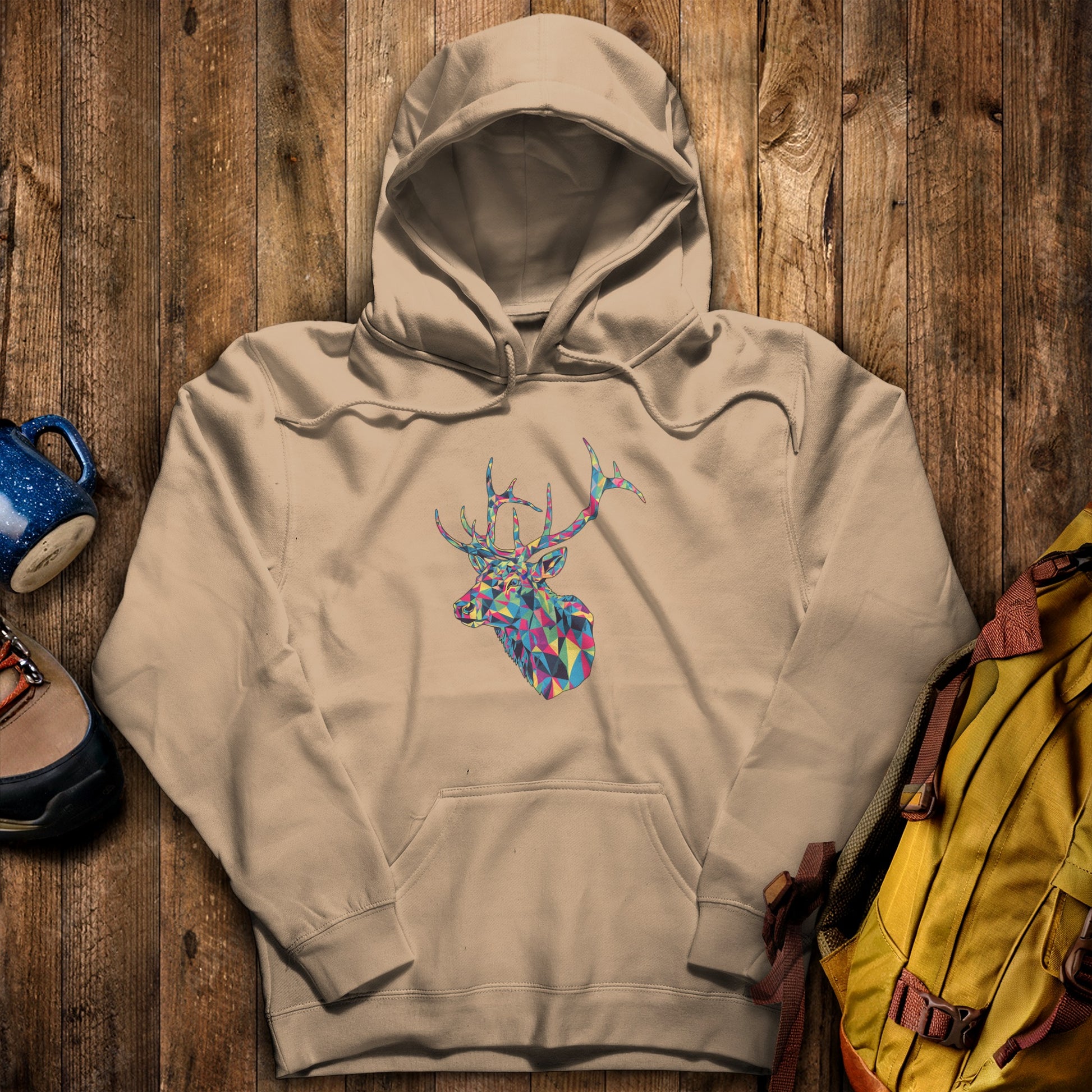 Elk Mosaic Hoodie Sand Adventure and Outdoors Themed Hoodie