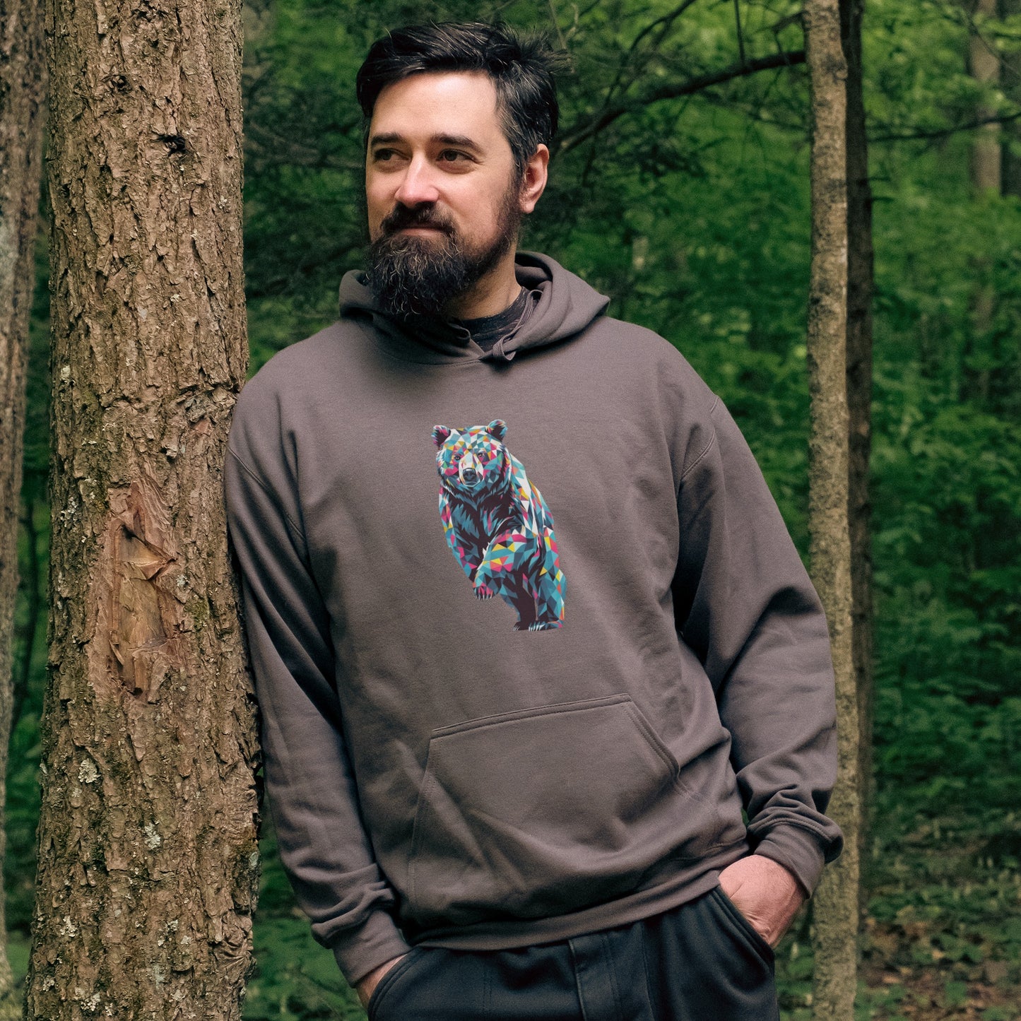 Bear Mosaic Hoodie Adventure and Outdoors Themed Hoodie