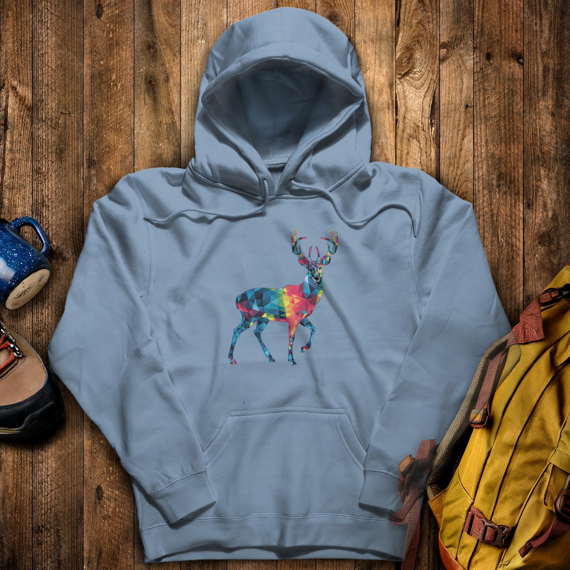 Deer Mosaic Hoodie Stone Blue Adventure and Outdoors Themed Hoodie