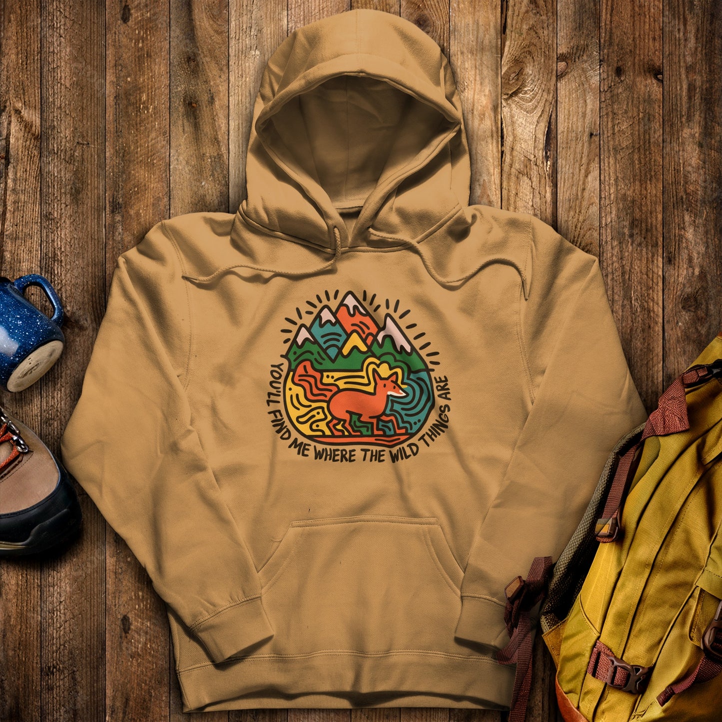 You'll Find Me Hoodie Mustard Adventure and Outdoors Themed Hoodie
