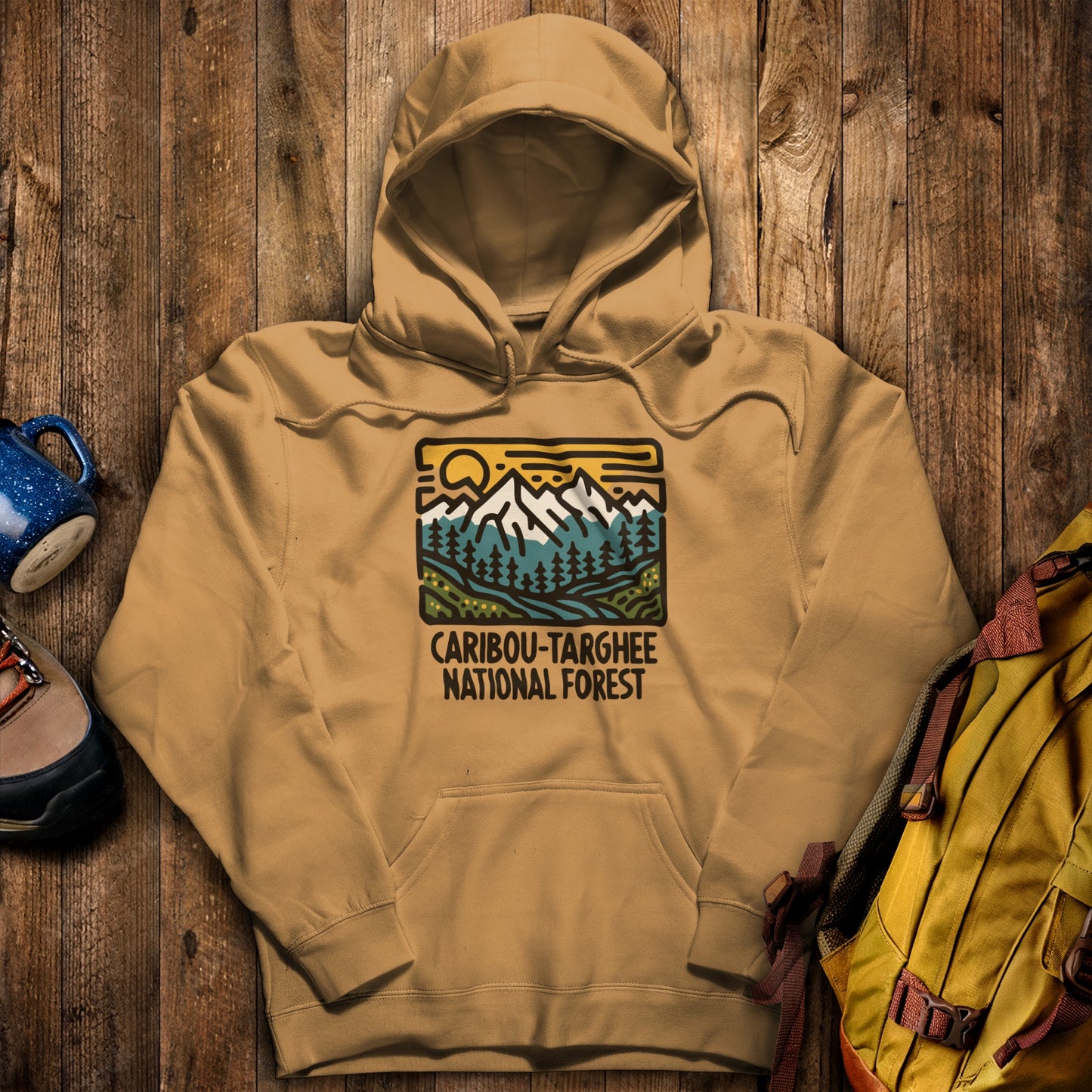 Caribou-Targhee National Forest Hoodie Mustard Adventure and Outdoors Themed Hoodie