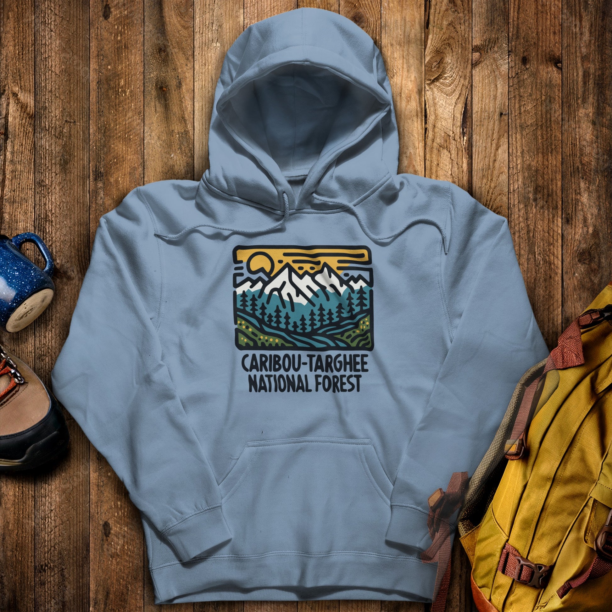 Caribou-Targhee National Forest Hoodie Stone Blue Adventure and Outdoors Themed Hoodie