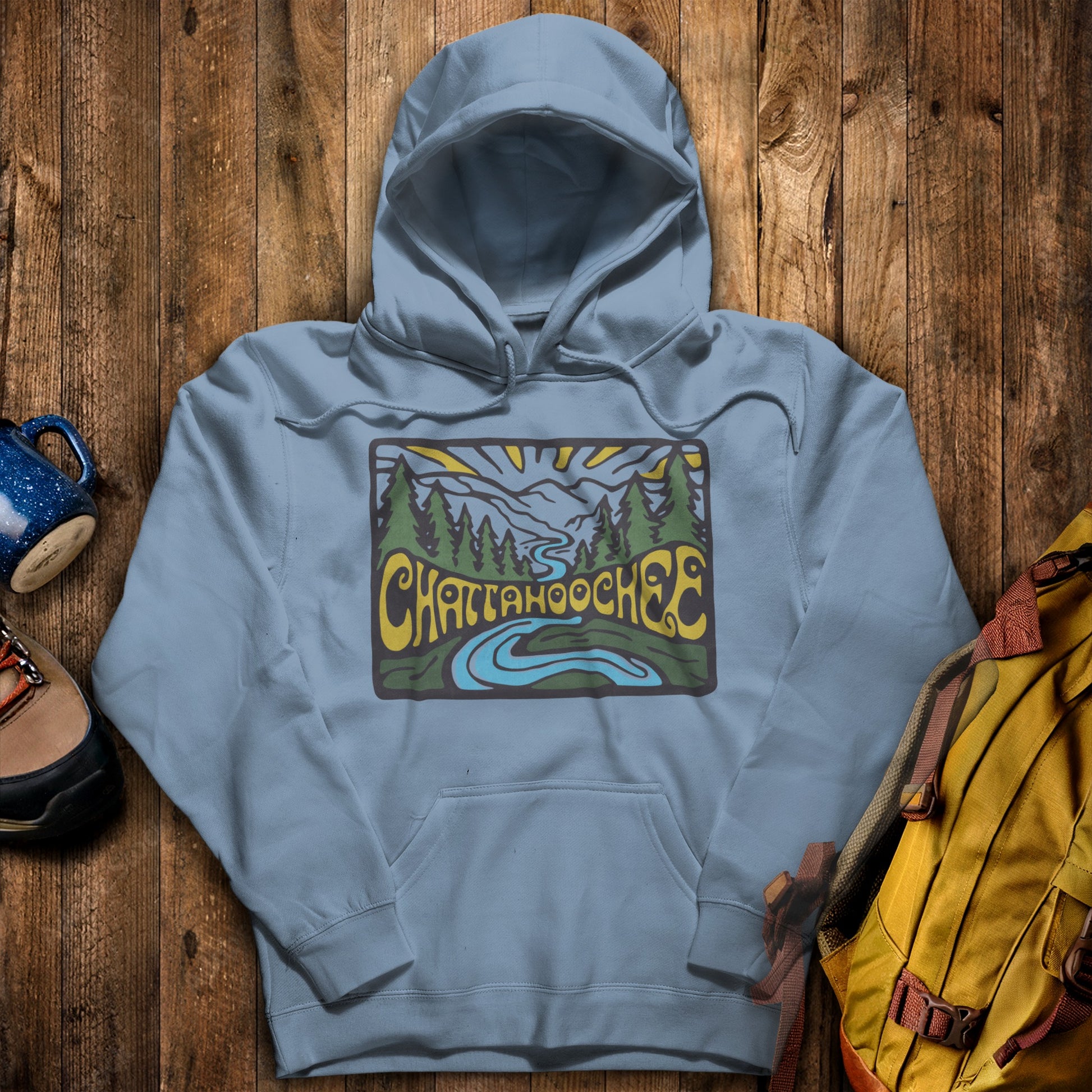 Chattahoochee National Forest Hoodie Stone Blue Adventure and Outdoors Themed Hoodie