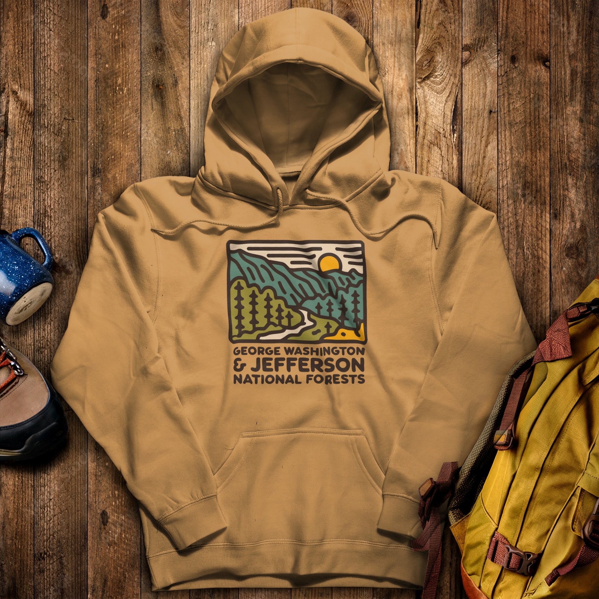 George Washington and Jefferson National Forests Hoodie Mustard Adventure and Outdoors Themed Hoodie