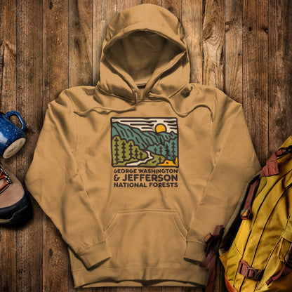 George Washington and Jefferson National Forests Hoodie Mustard Adventure and Outdoors Themed Hoodie