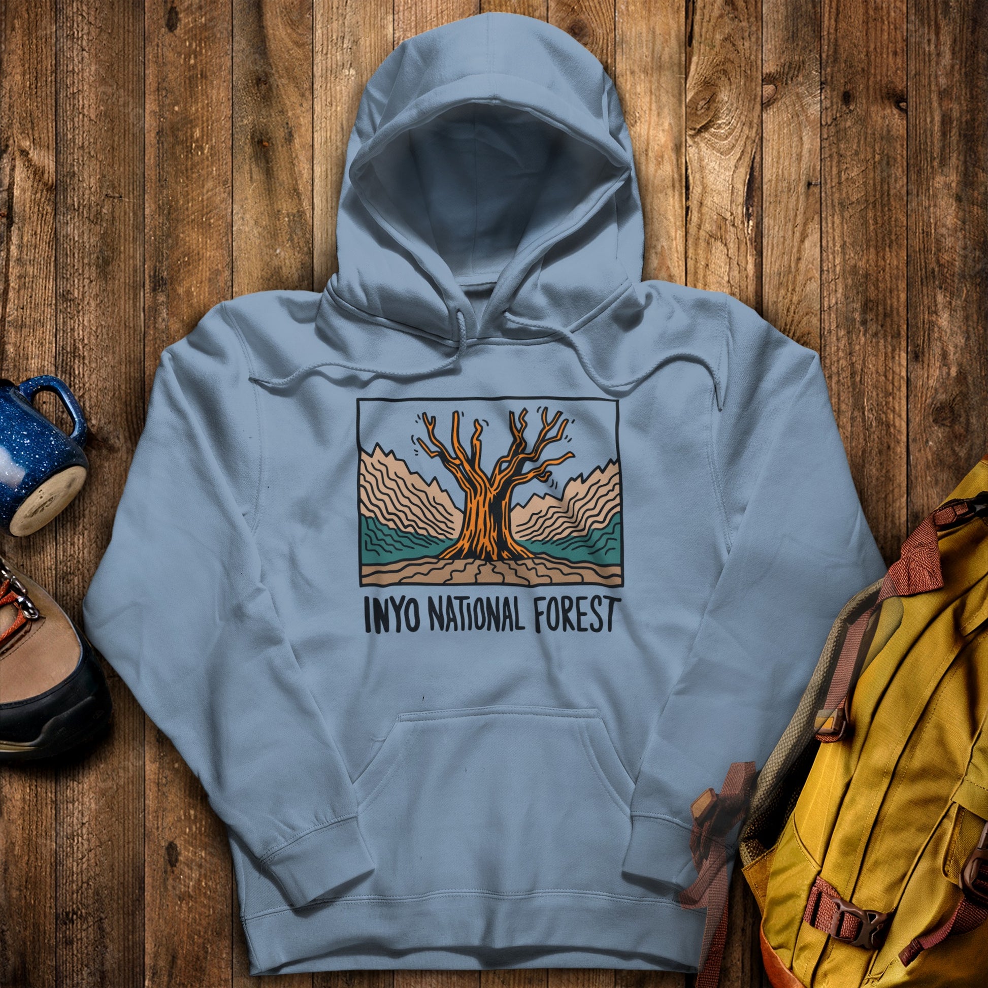 Inyo National Forest Hoodie Stone Blue Adventure and Outdoors Themed Hoodie