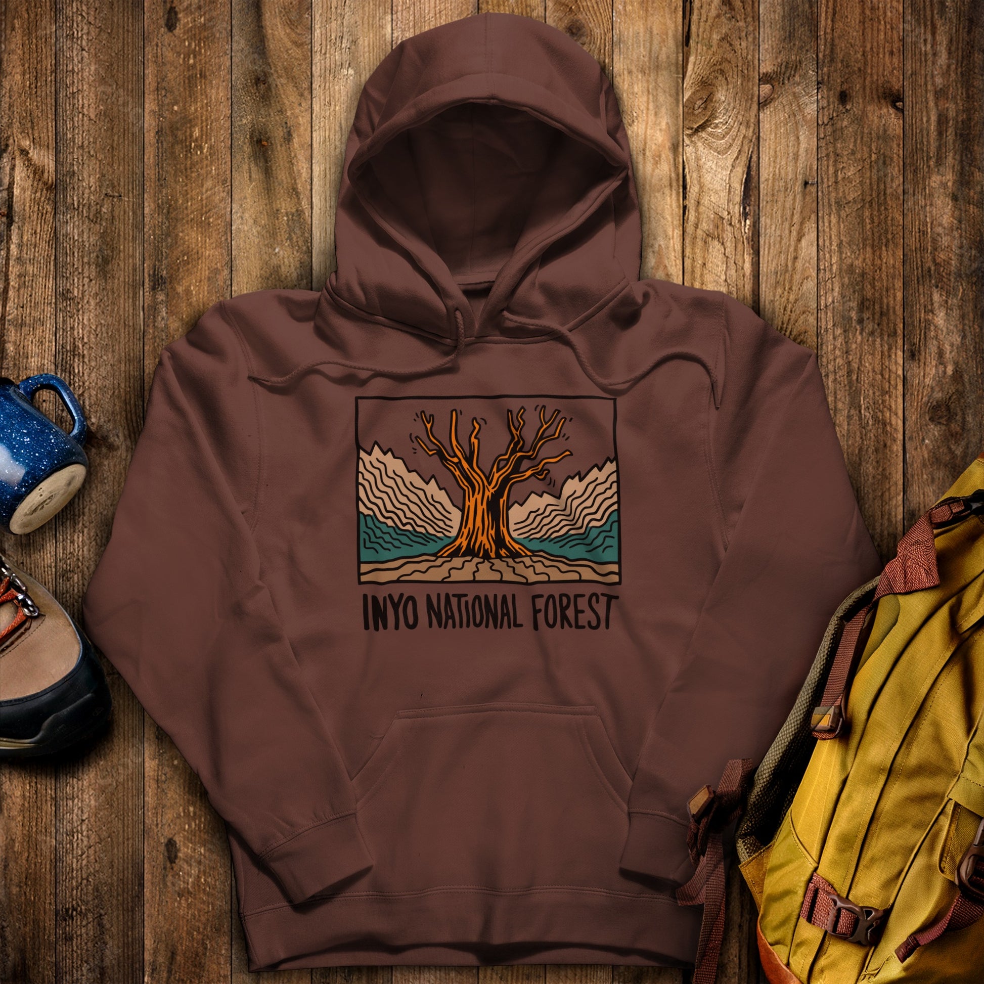 Inyo National Forest Hoodie Cocoa Adventure and Outdoors Themed Hoodie