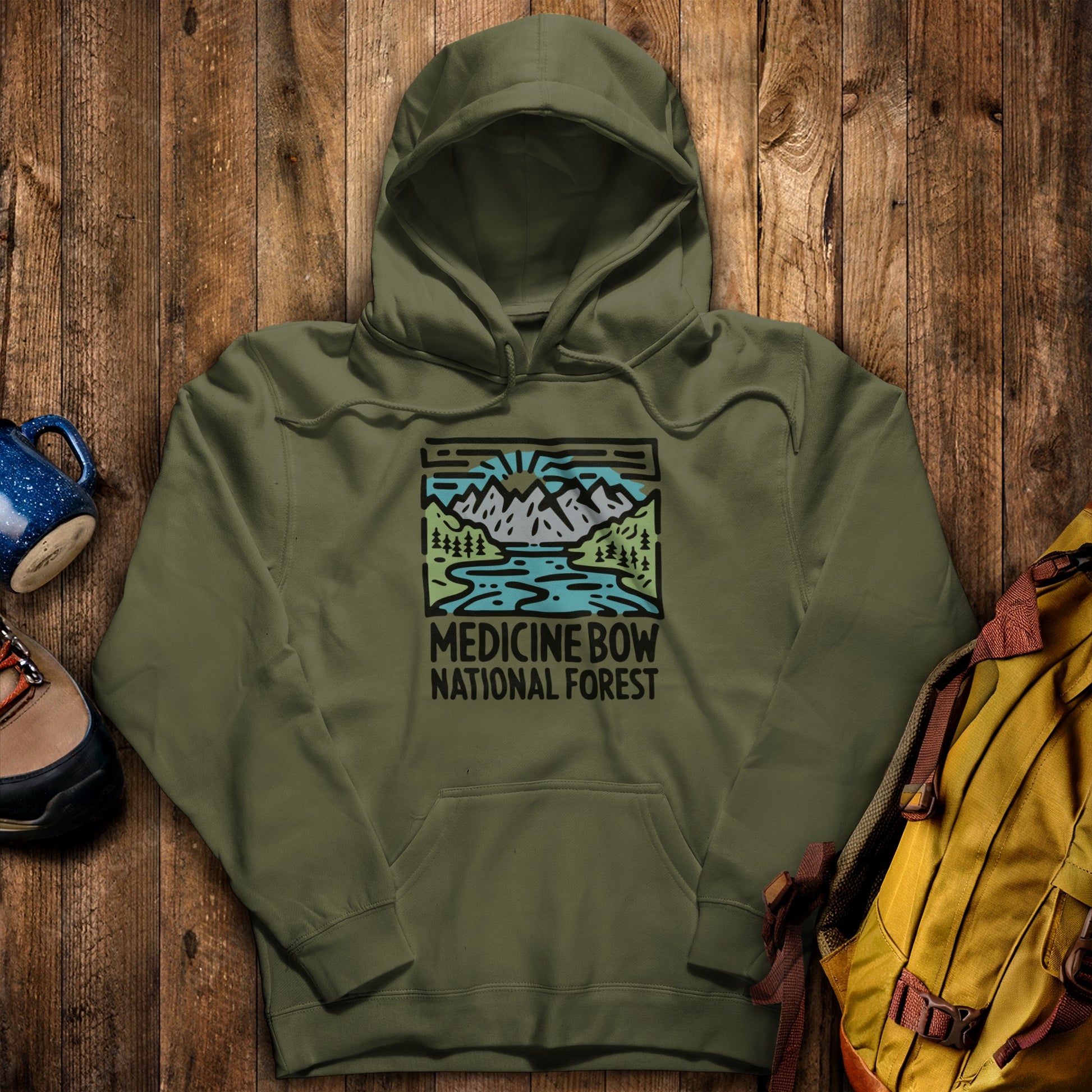 Medicine Bow National Forest Hoodie Military Green Adventure and Outdoors Themed Hoodie