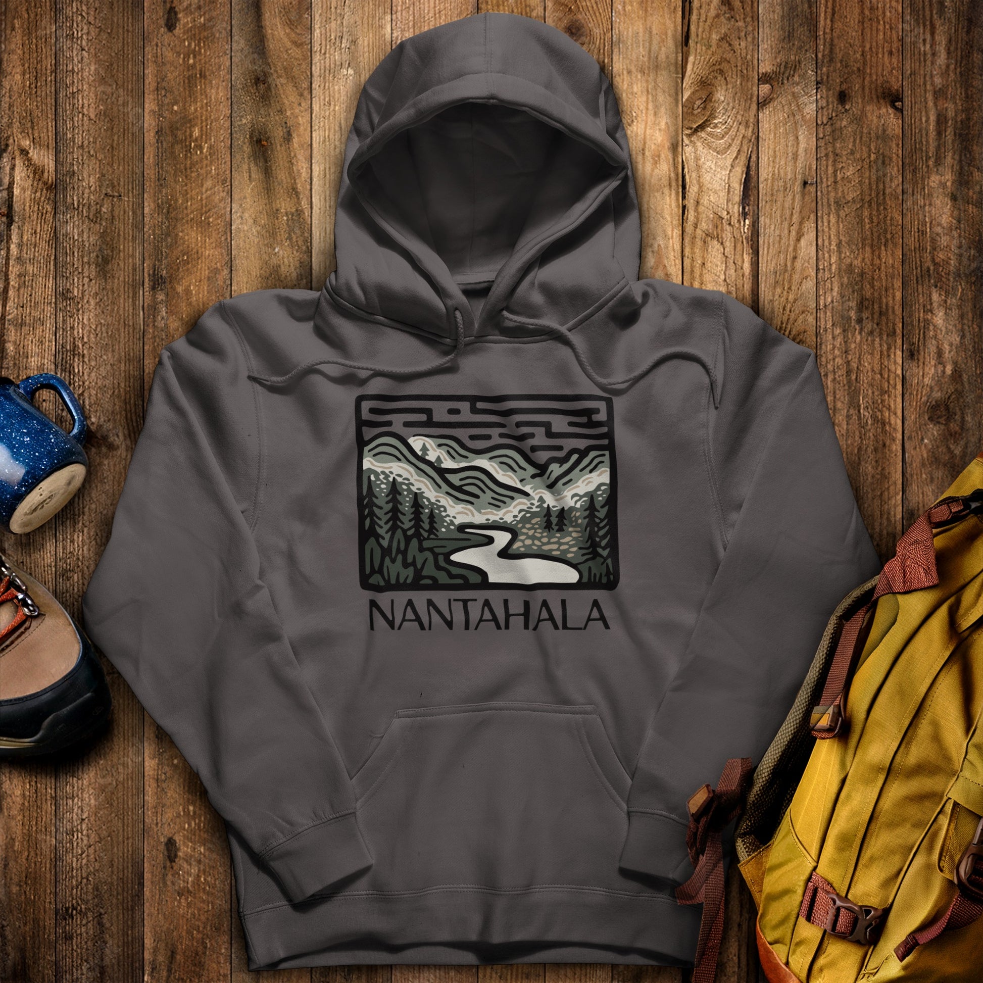 Nantahala National Forest Hoodie Charcoal Adventure and Outdoors Themed Hoodie