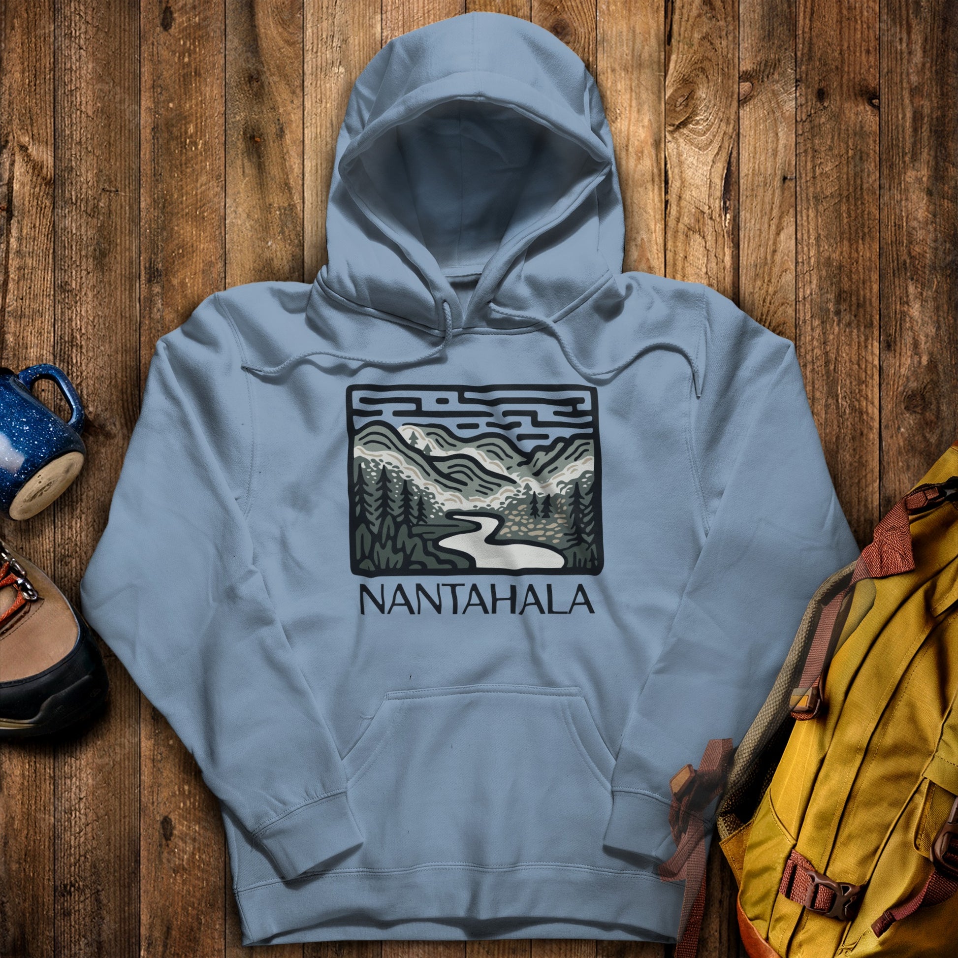 Nantahala National Forest Hoodie Stone Blue Adventure and Outdoors Themed Hoodie