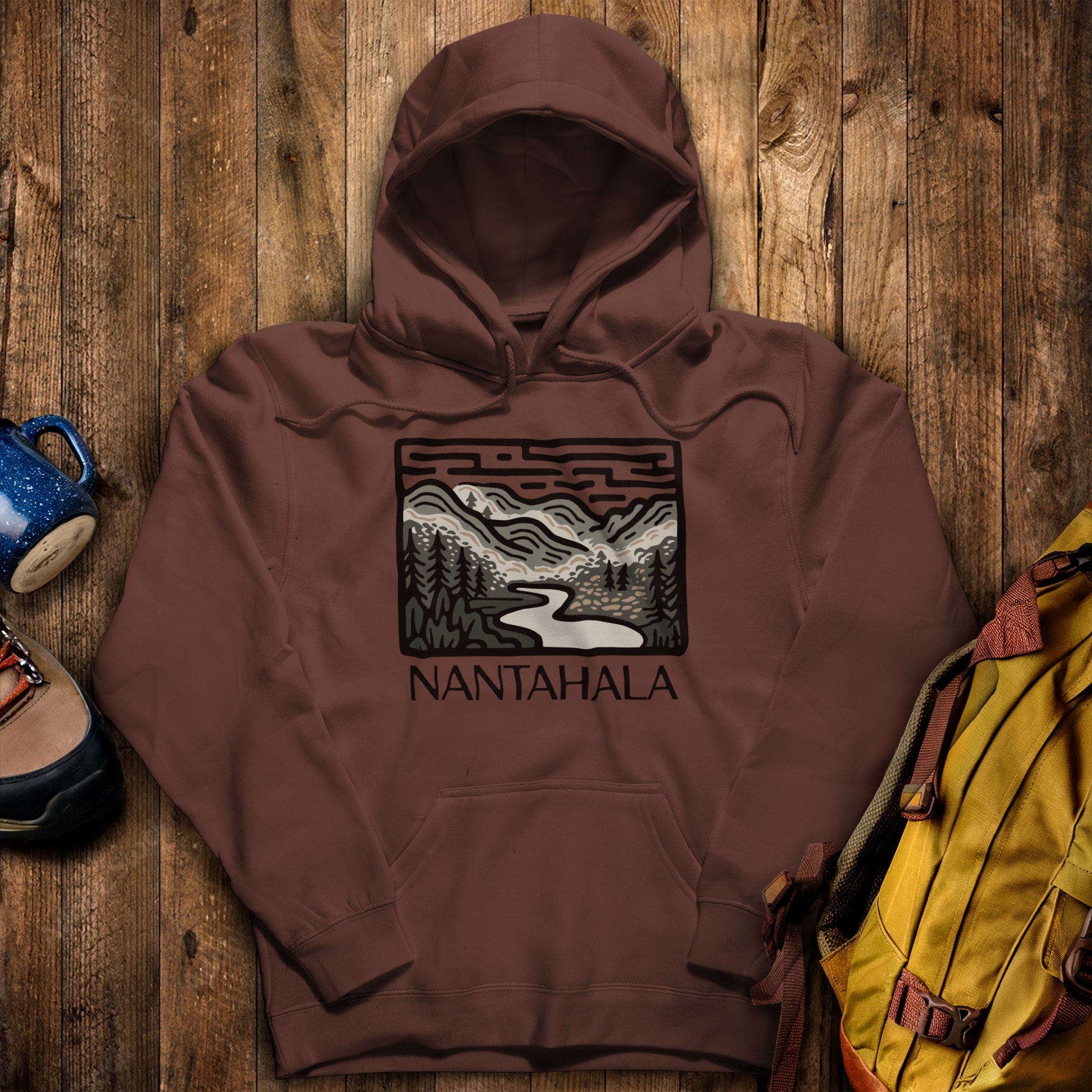 Nantahala National Forest Hoodie Cocoa Adventure and Outdoors Themed Hoodie