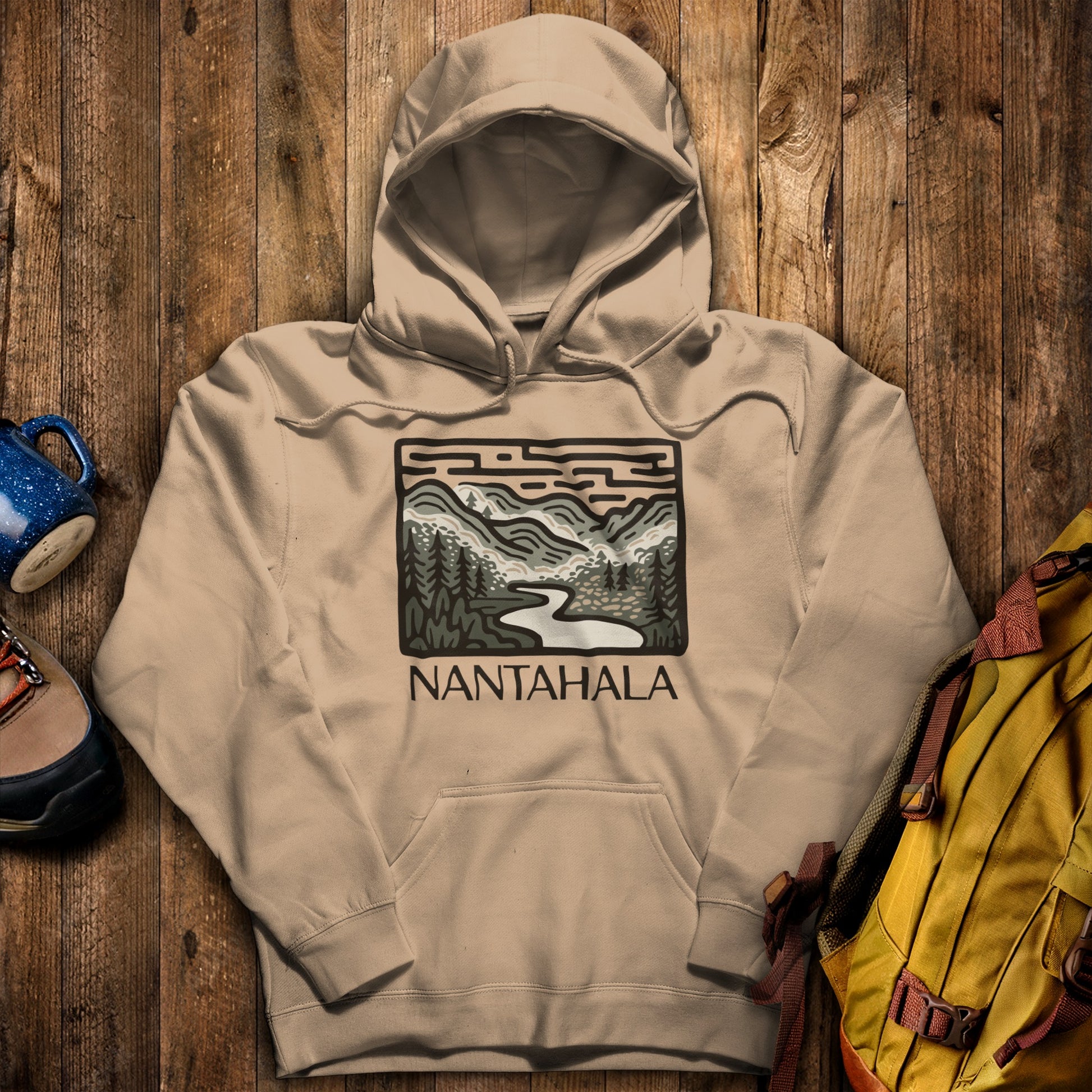 Nantahala National Forest Hoodie Sand Adventure and Outdoors Themed Hoodie
