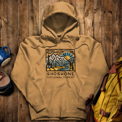 Shoshone National Forest Hoodie Mustard Adventure and Outdoors Themed Hoodie