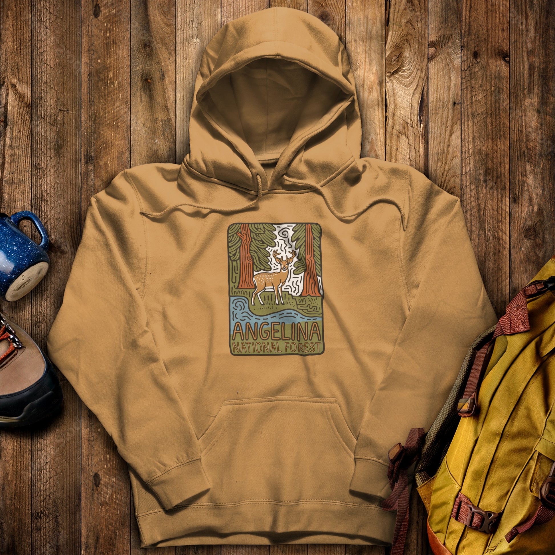 Angelina National Forest Hoodie Mustard Adventure and Outdoors Themed Hoodie