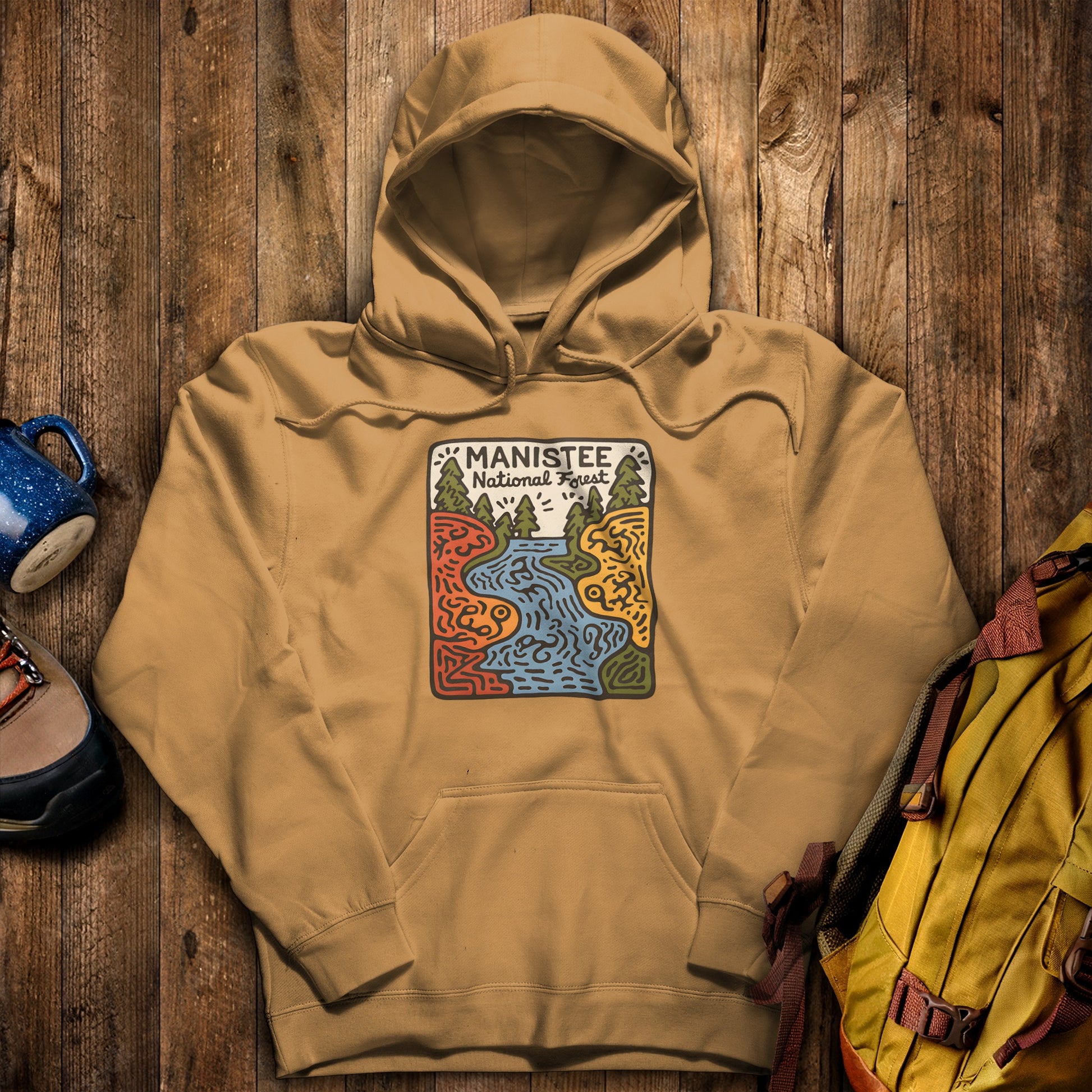 Manistee National Forest Hoodie Mustard Adventure and Outdoors Themed Hoodie