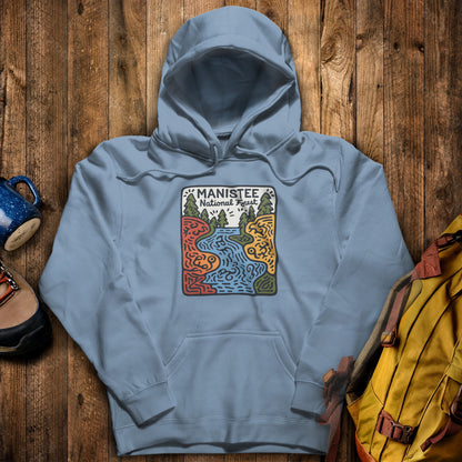 Manistee National Forest Hoodie Stone Blue Adventure and Outdoors Themed Hoodie