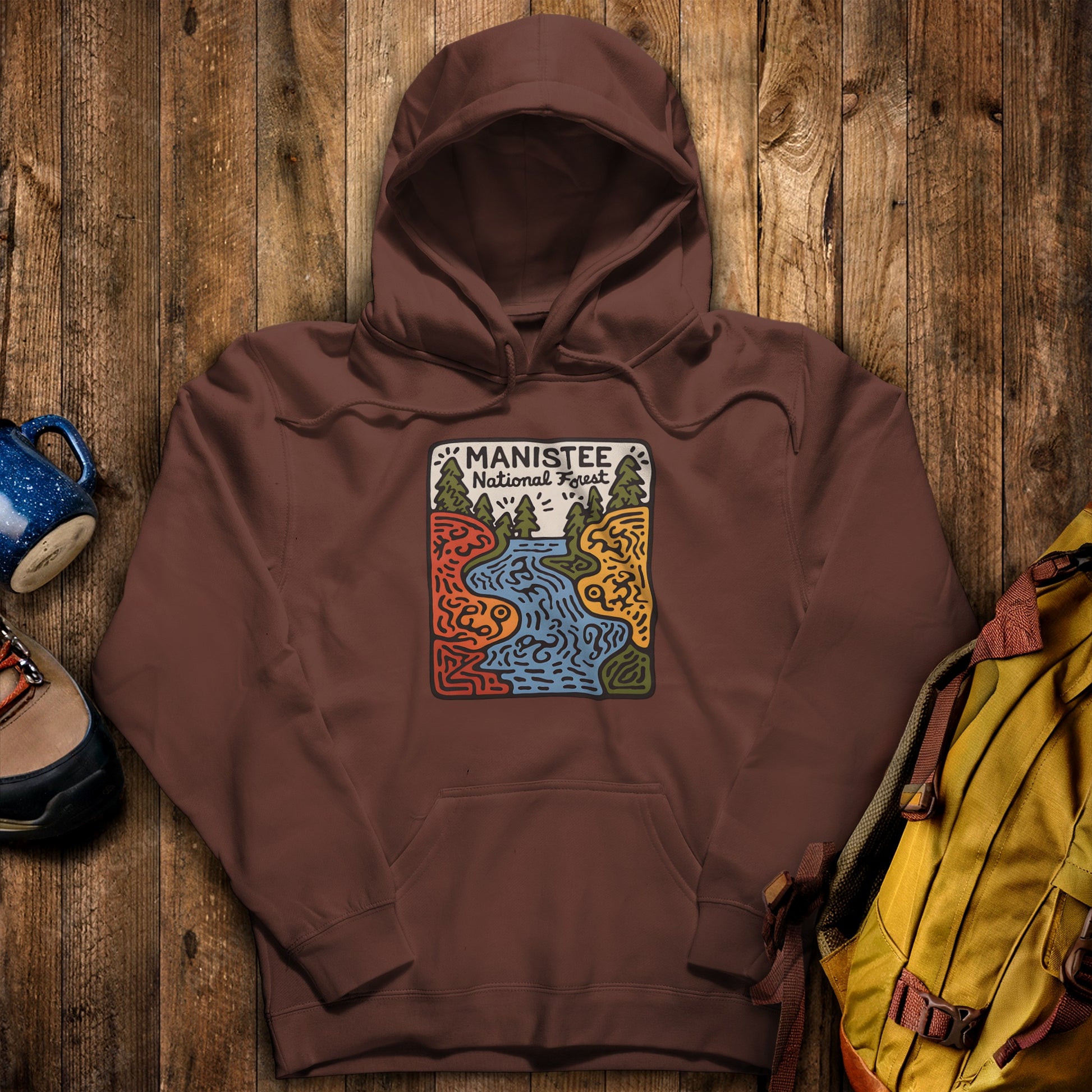 Manistee National Forest Hoodie Cocoa Adventure and Outdoors Themed Hoodie