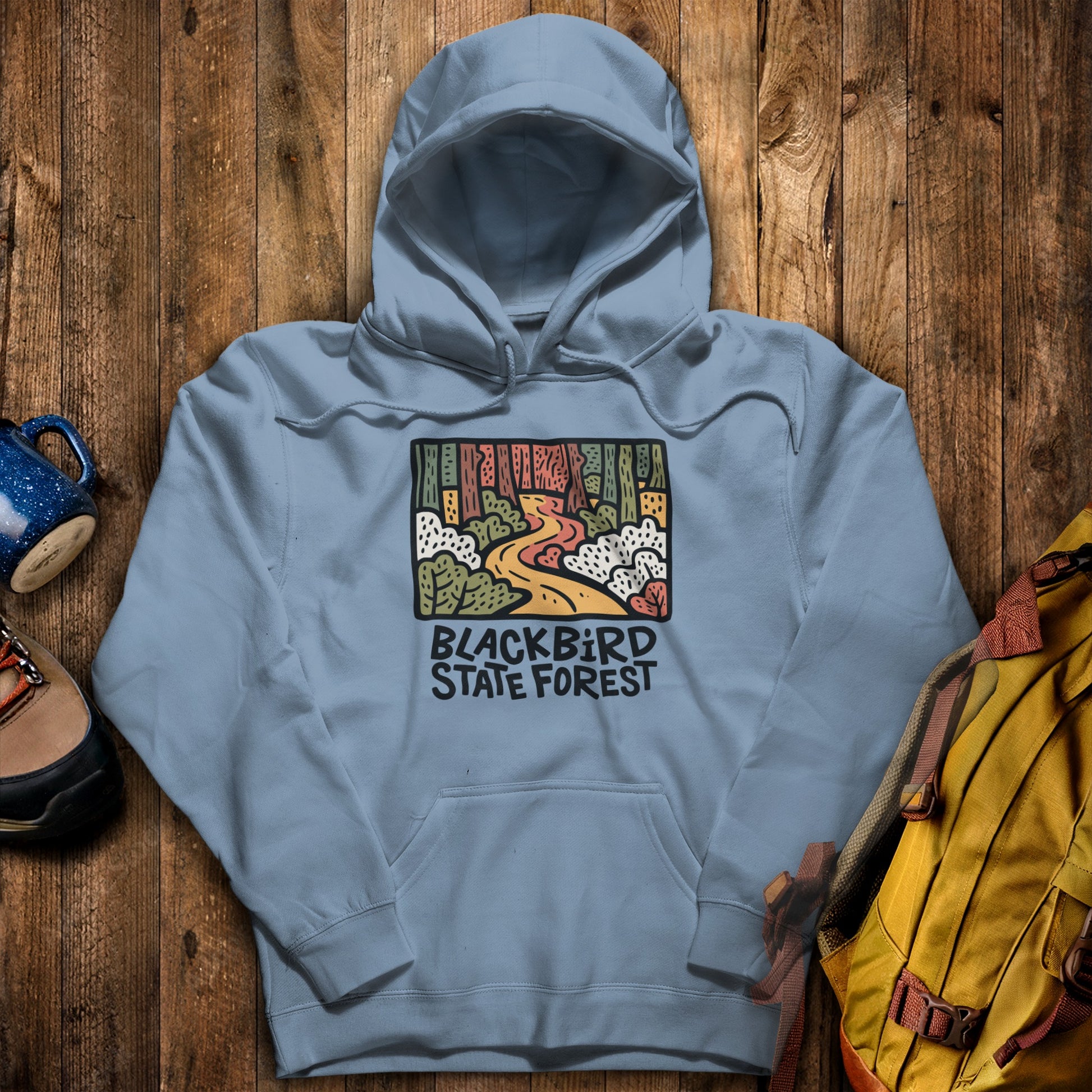 Blackbird State Forest Hoodie Stone Blue Adventure and Outdoors Themed Hoodie