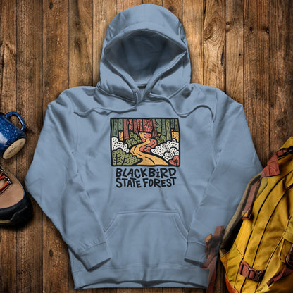 Blackbird State Forest Hoodie Stone Blue Adventure and Outdoors Themed Hoodie