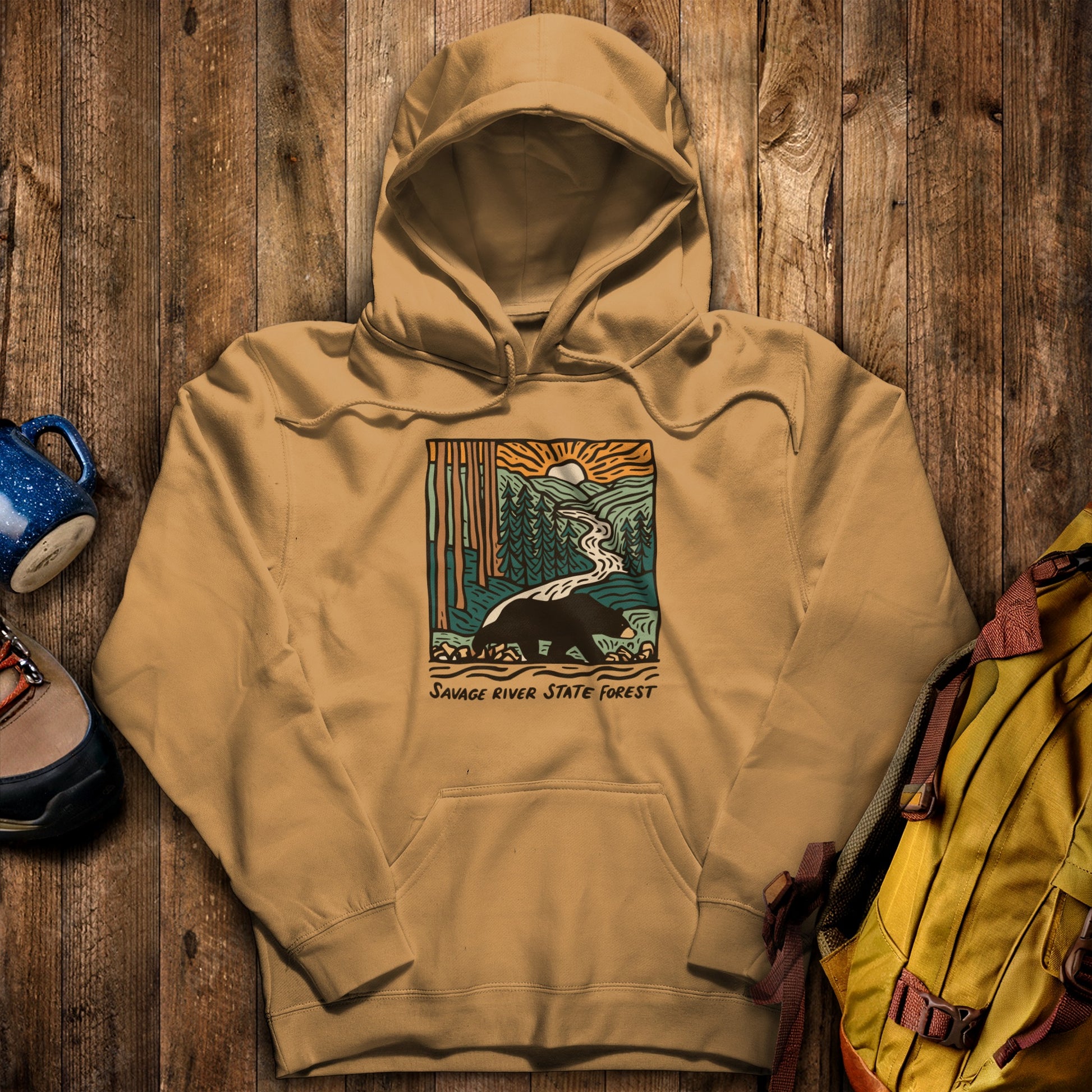 Savage River State Forest Hoodie Mustard Adventure and Outdoors Themed Hoodie