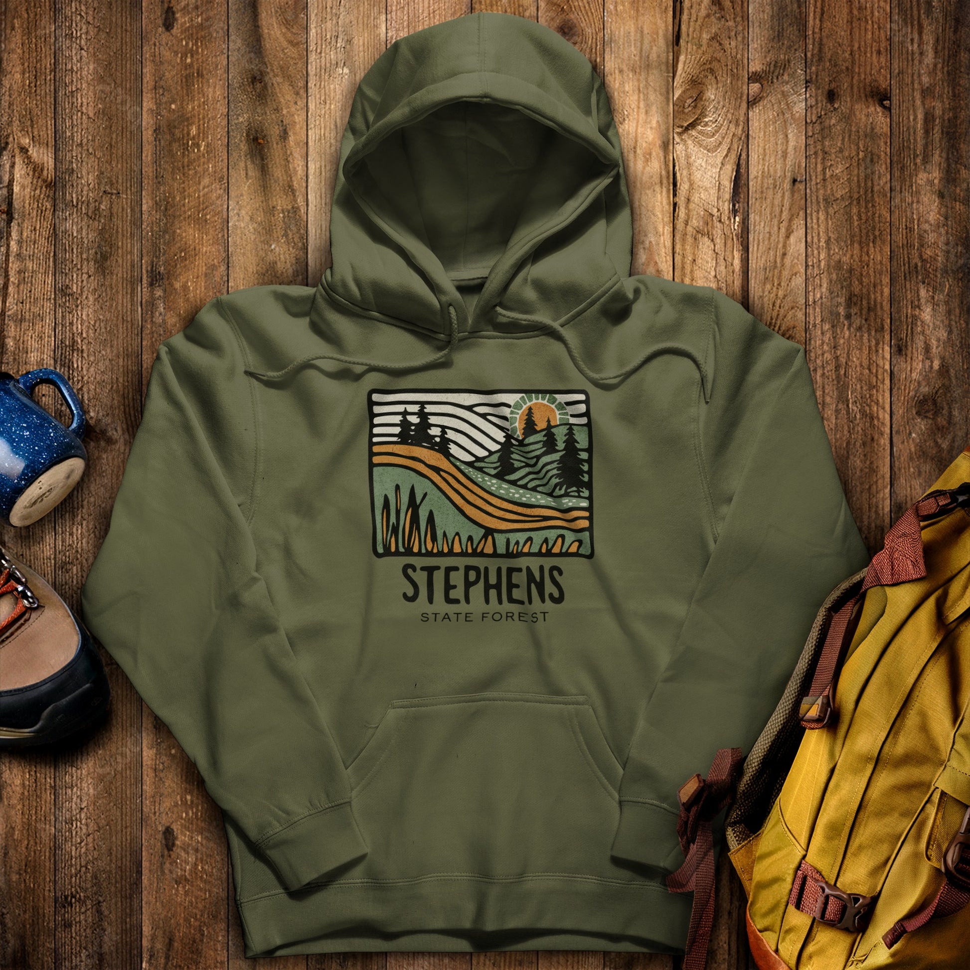 Stephens State Forest Hoodie Military Green Adventure and Outdoors Themed Hoodie