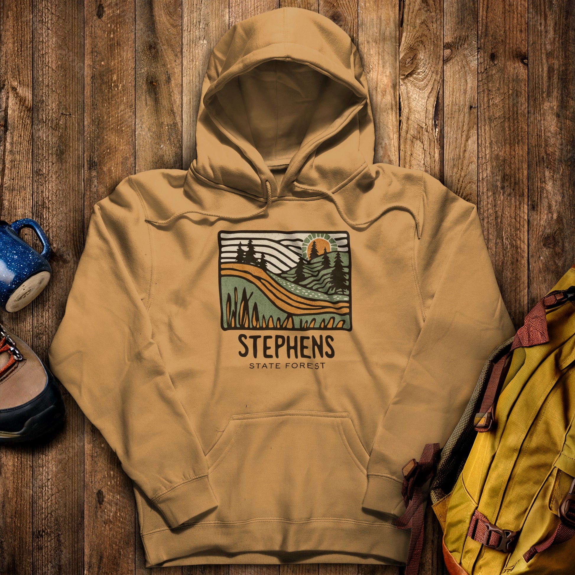 Stephens State Forest Hoodie Mustard Adventure and Outdoors Themed Hoodie