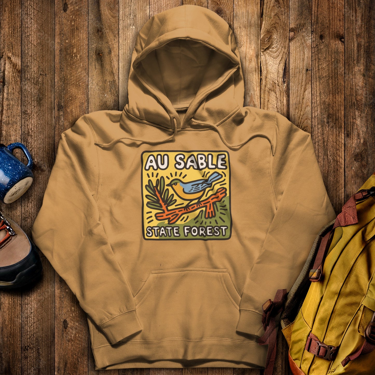 Au Sable State Forest Hoodie Mustard Adventure and Outdoors Themed Hoodie