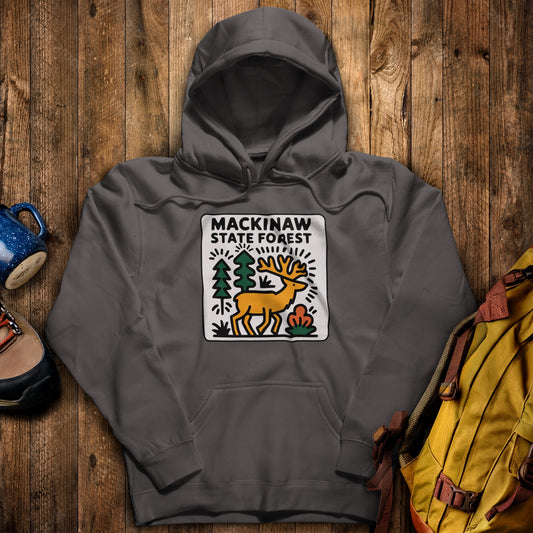 Mackinaw State Forest Hoodie Charcoal Adventure and Outdoors Themed Hoodie