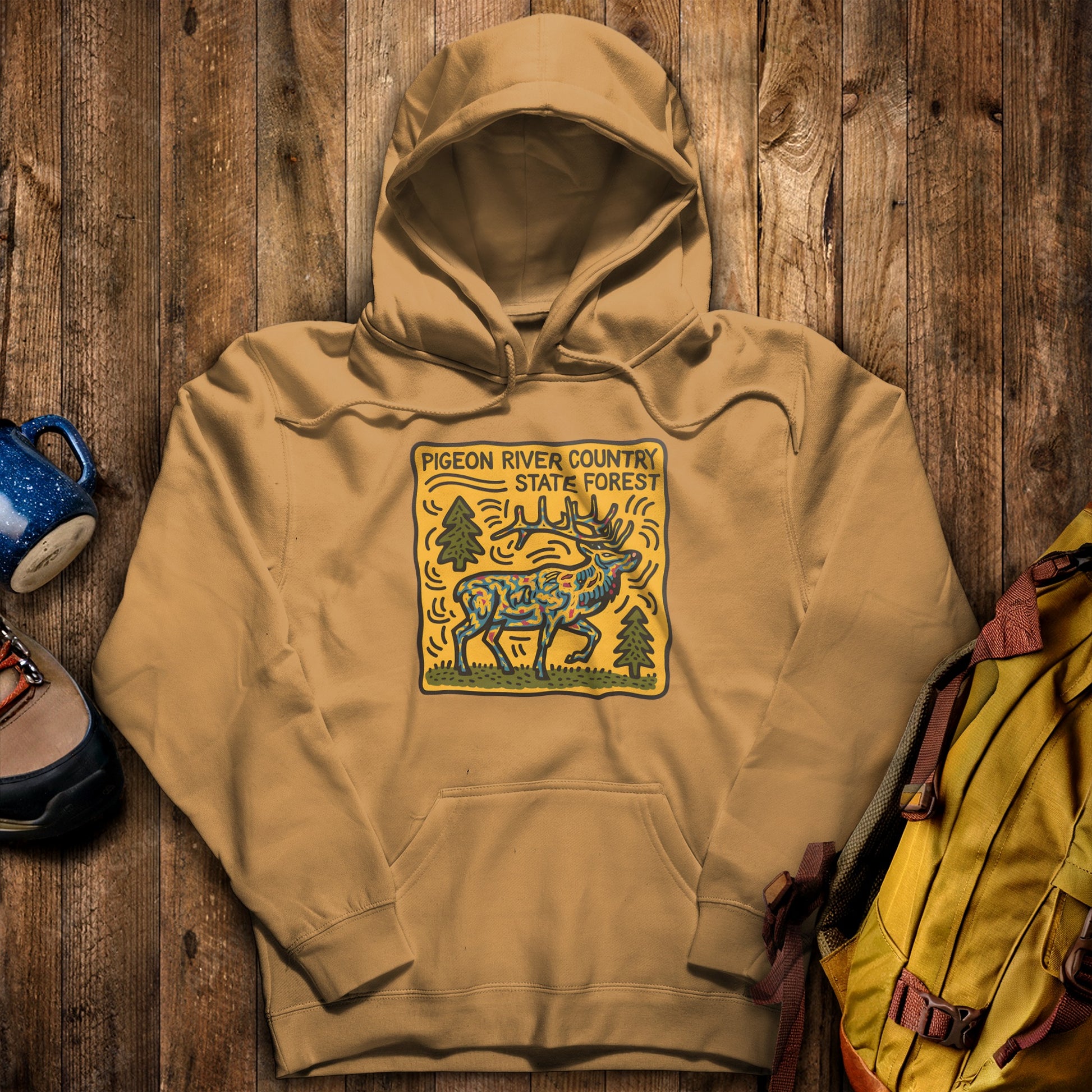 Pigeon River Country State Forest Hoodie Mustard Adventure and Outdoors Themed Hoodie