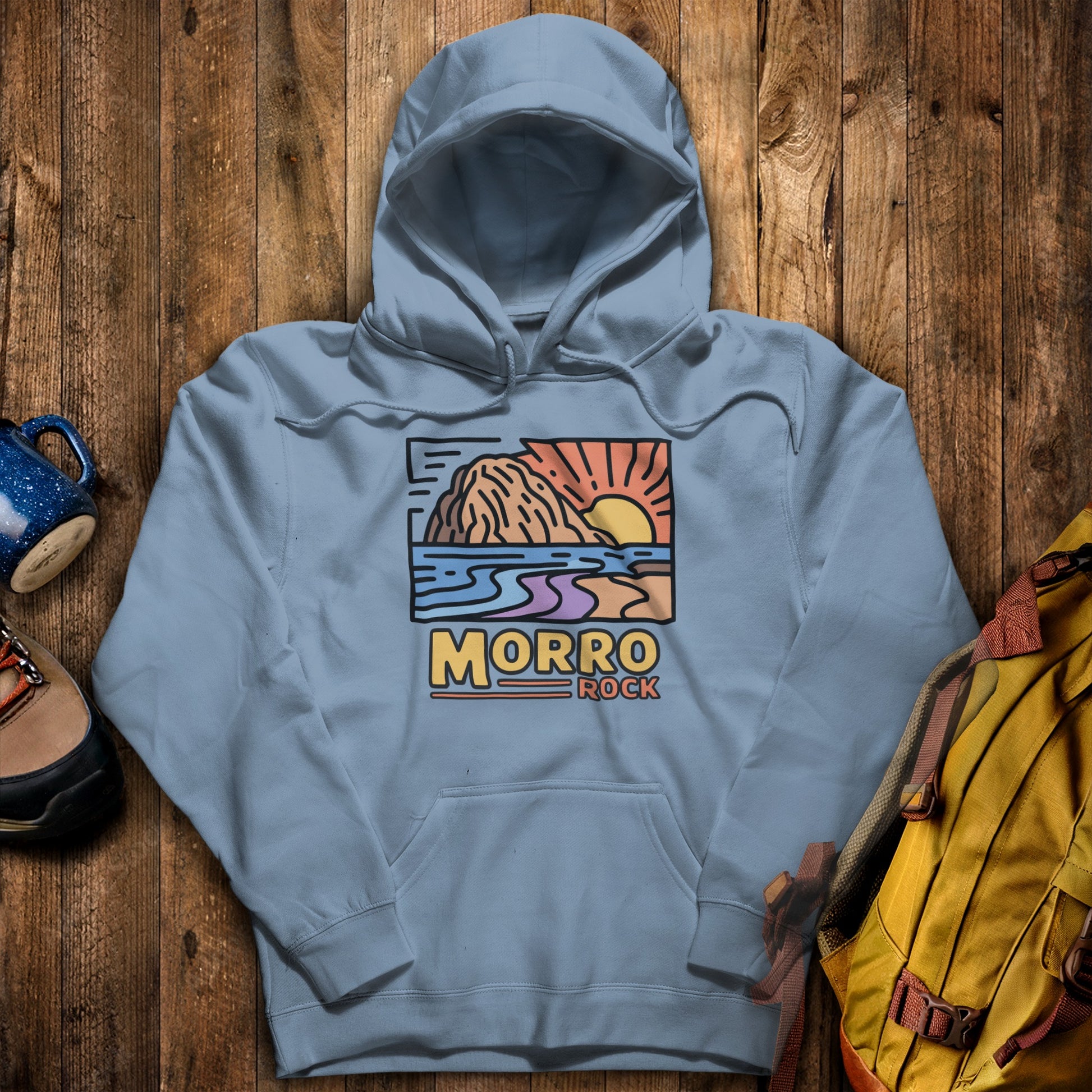 Morro Rock Hoodie Stone Blue Adventure and Outdoors Themed Hoodie