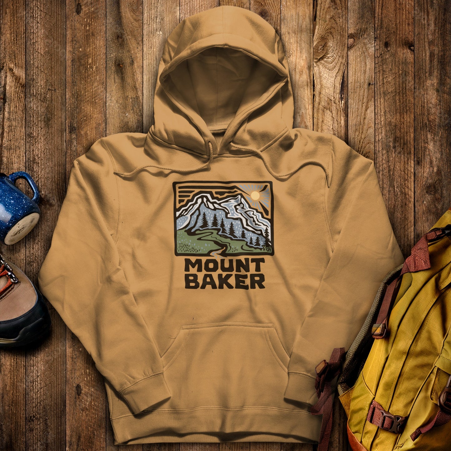 Mount Baker Hoodie Mustard Adventure and Outdoors Themed Hoodie