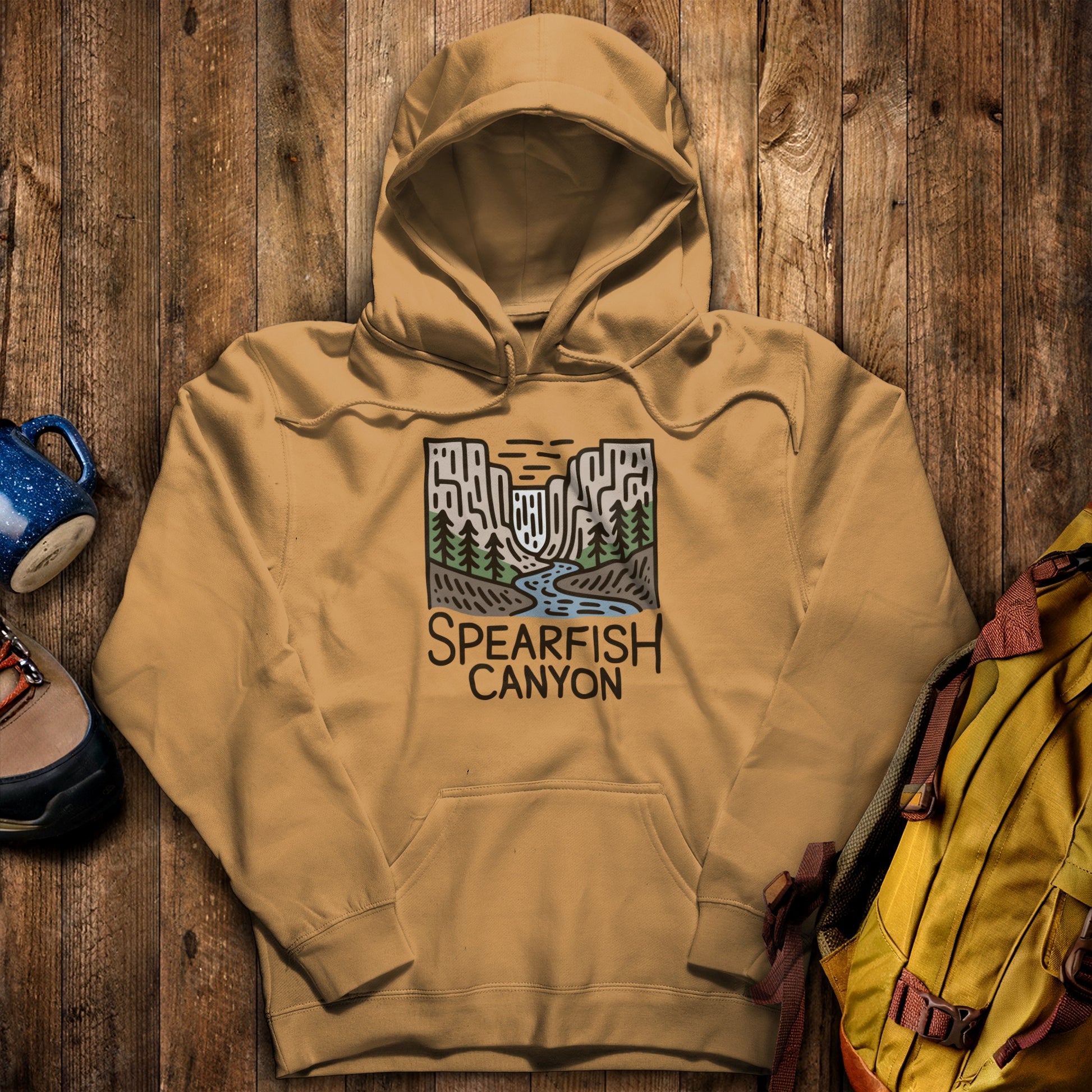Spearfish Canyon Hoodie Mustard Adventure and Outdoors Themed Hoodie