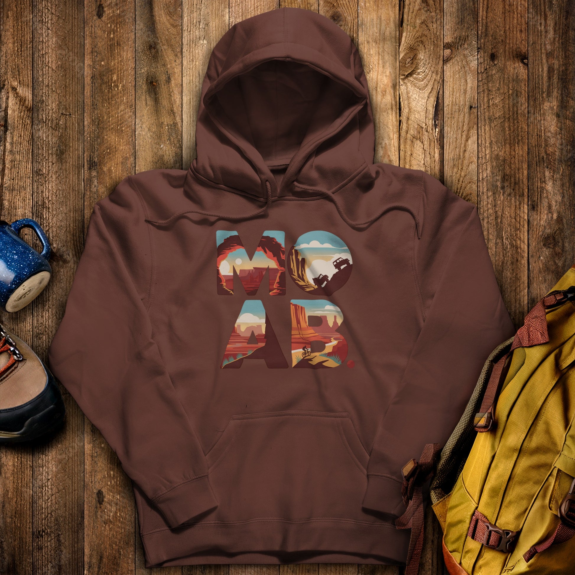 Moab Utah Hoodie Cocoa Adventure and Outdoors Themed Hoodie