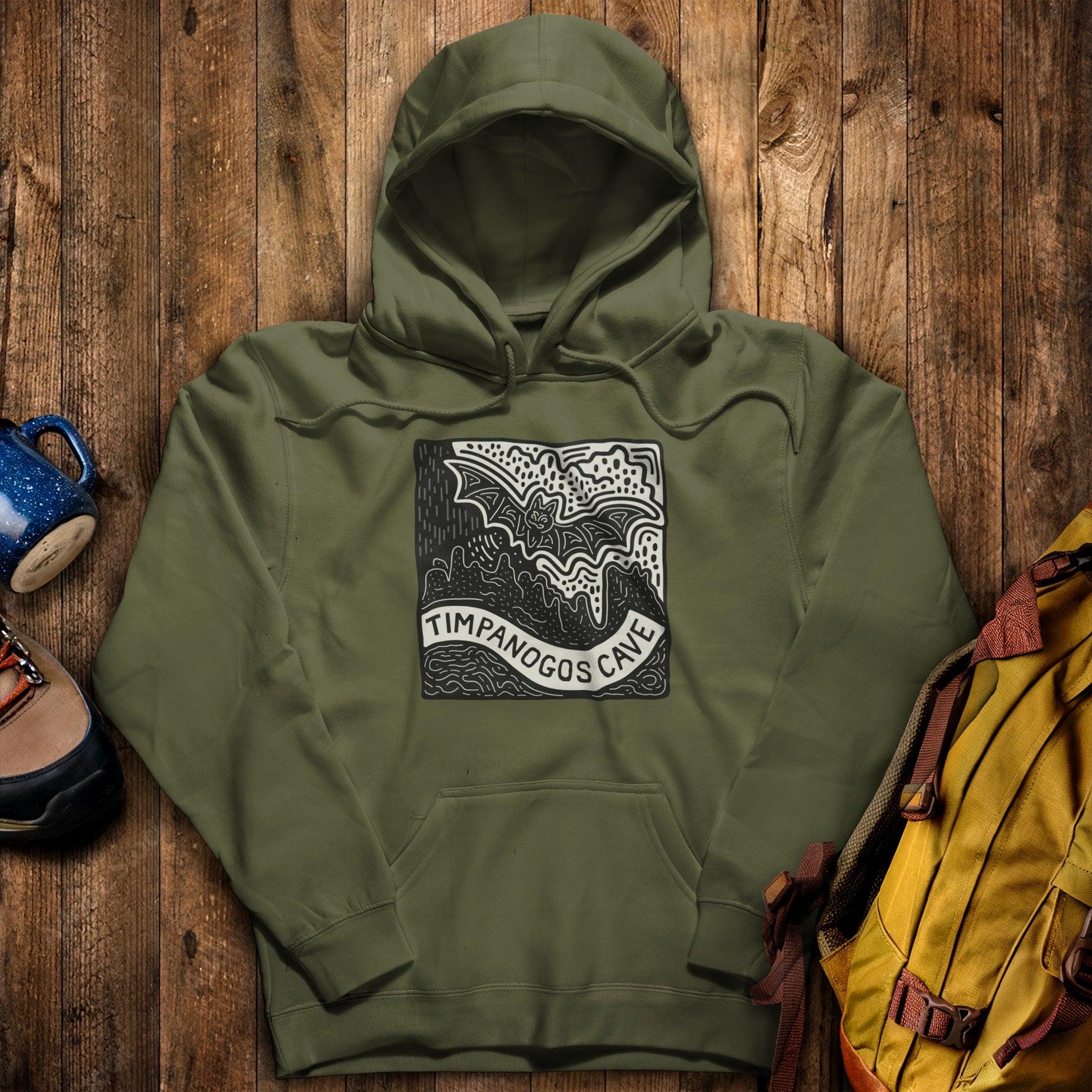 Timpanogos Cave Hoodie Military Green Adventure and Outdoors Themed Hoodie