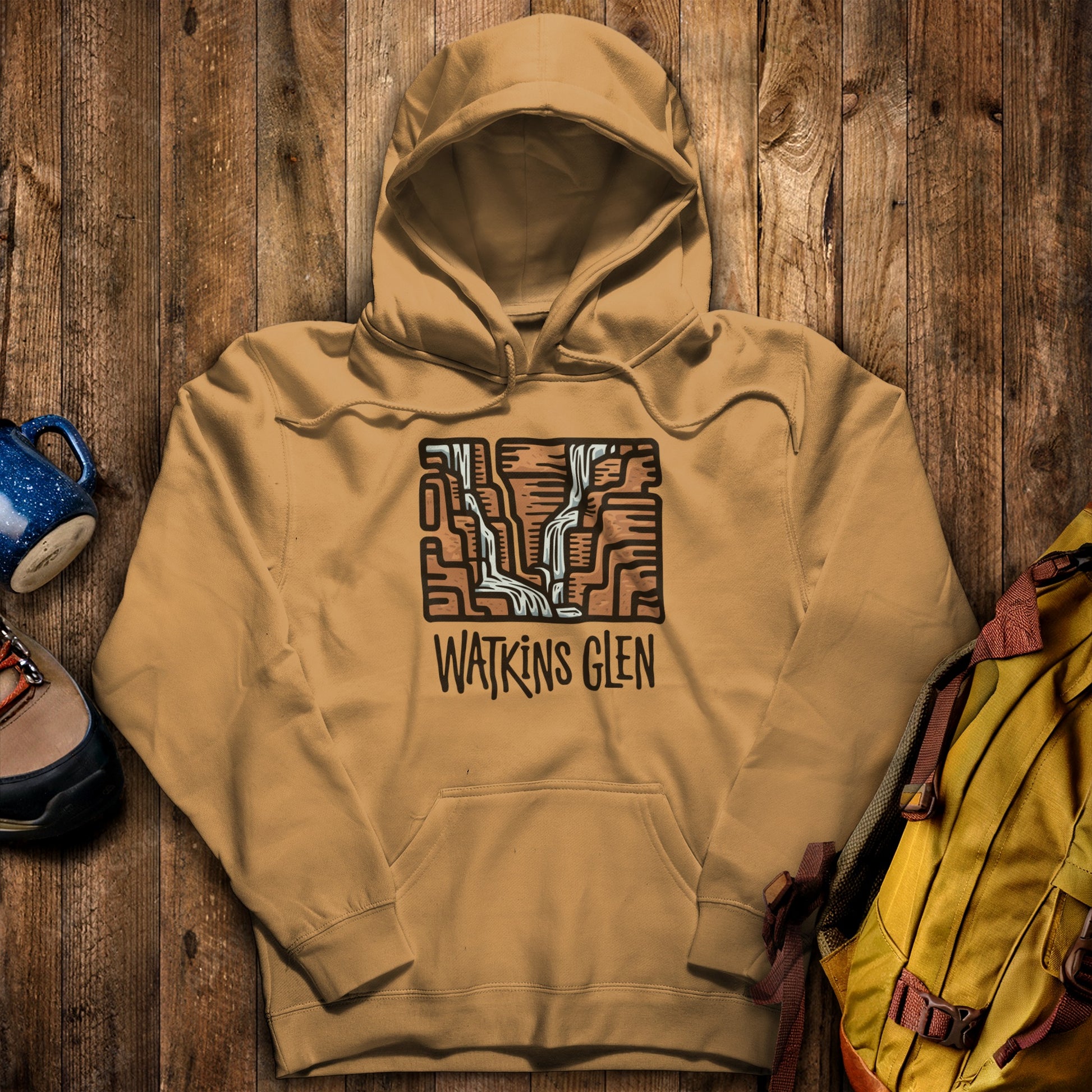 Watkins Glen Hoodie Mustard Adventure and Outdoors Themed Hoodie