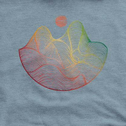 Mountain Sunset Woodblock Hoodie Adventure and Outdoors Themed Hoodie