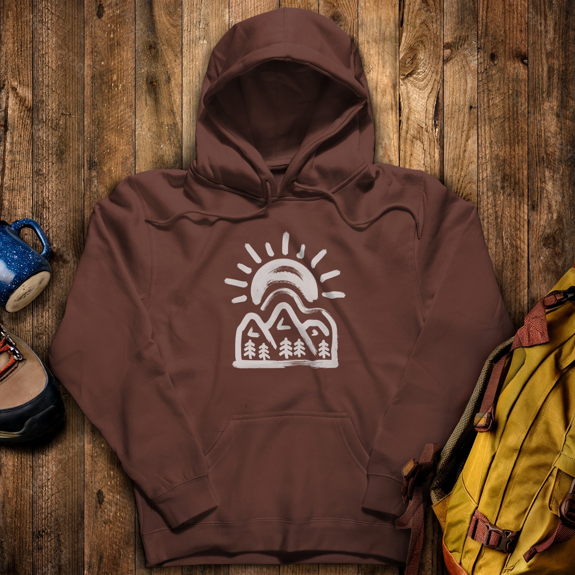Painted Peaks Hoodie Cocoa Adventure and Outdoors Themed Hoodie