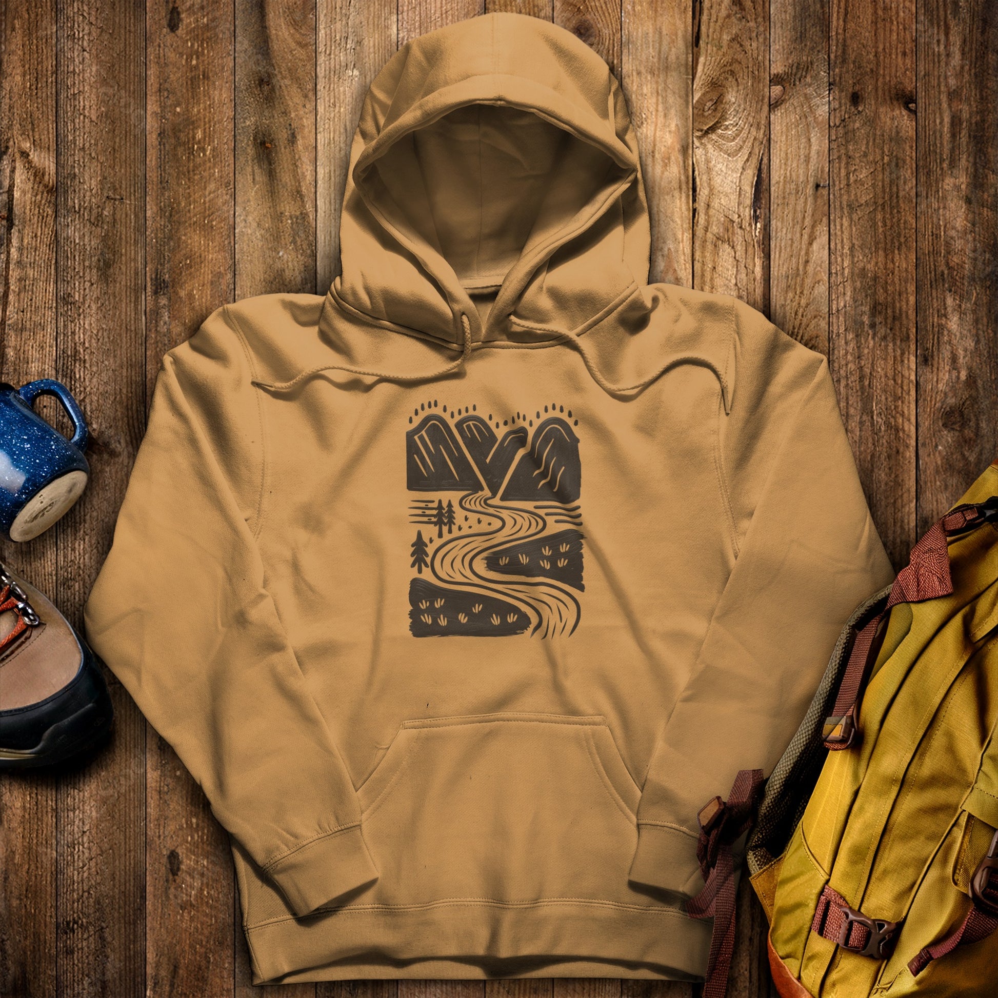 Valley Trails Hoodie Mustard Adventure and Outdoors Themed Hoodie