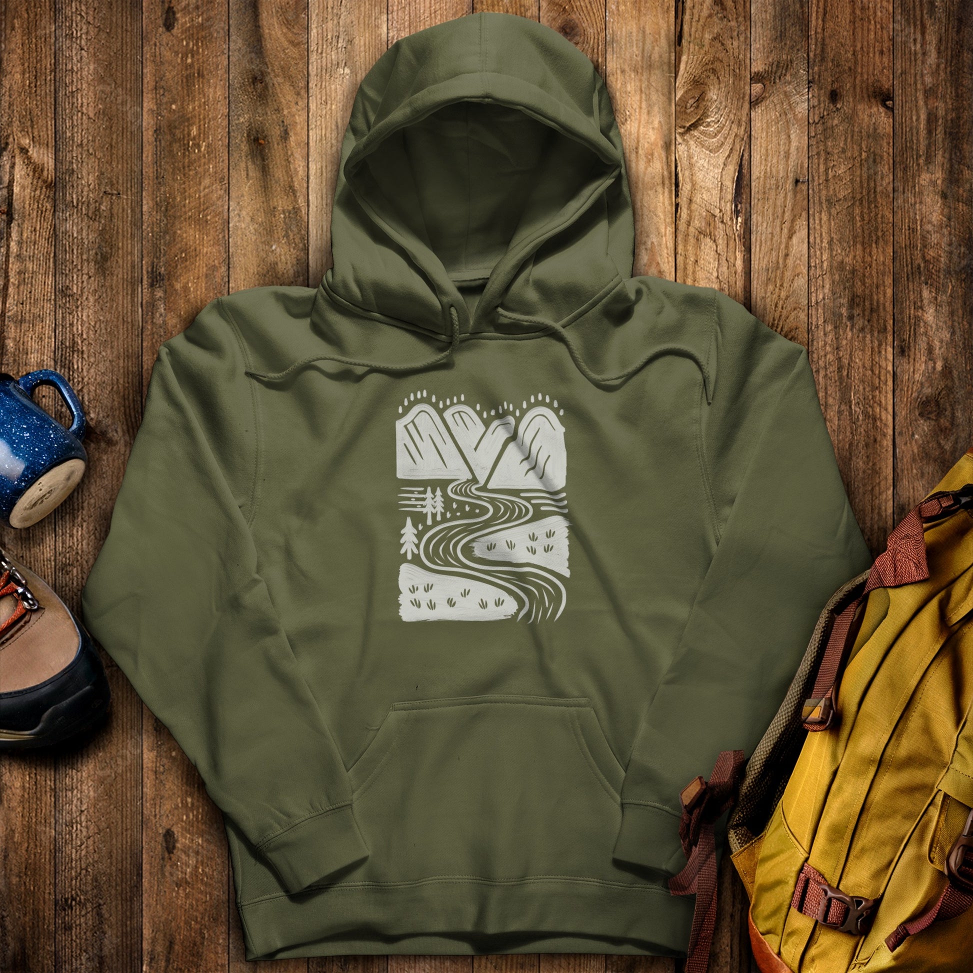 Valley Trails Hoodie Military Green Adventure and Outdoors Themed Hoodie