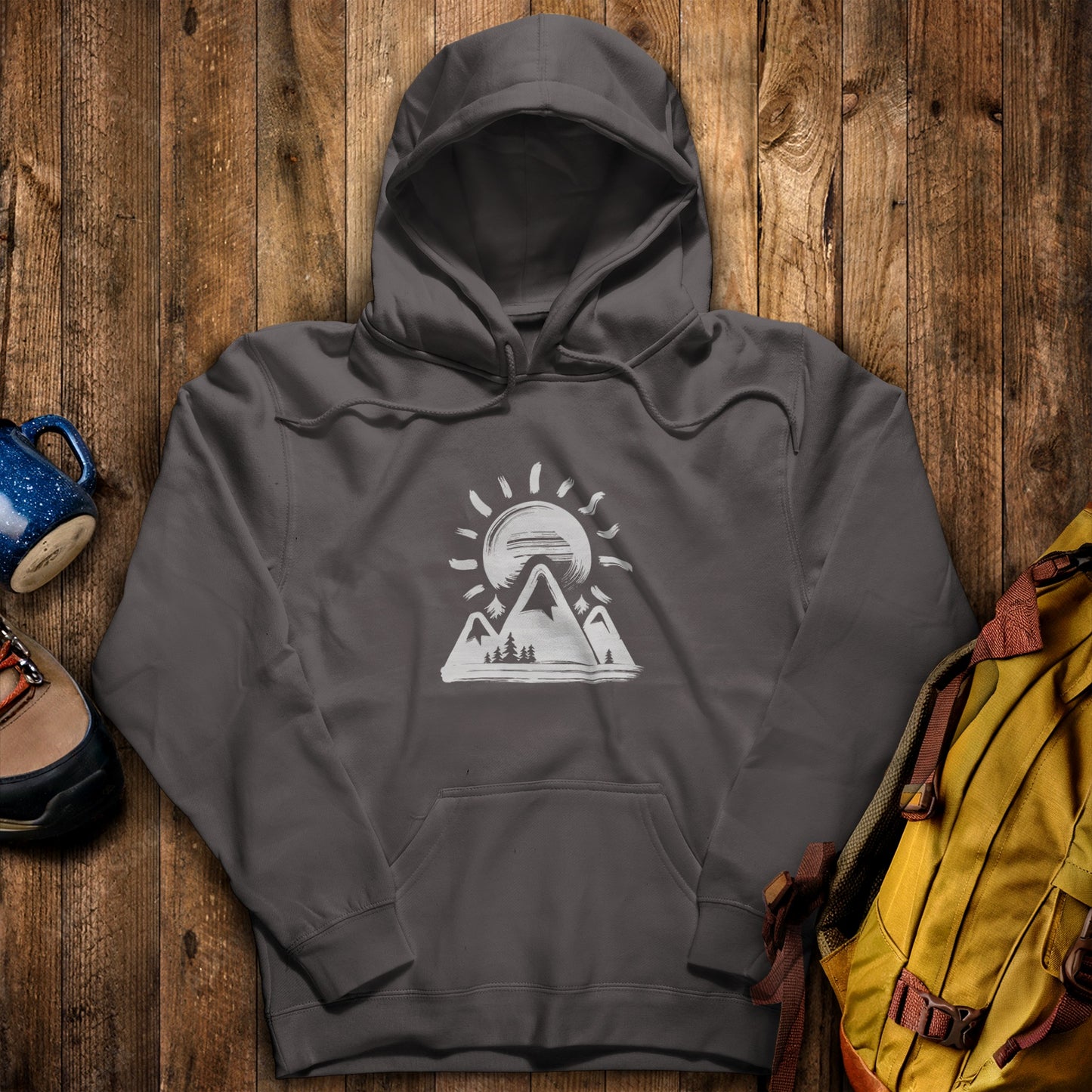 Summit Sunrise Painting Hoodie Charcoal Adventure and Outdoors Themed Hoodie