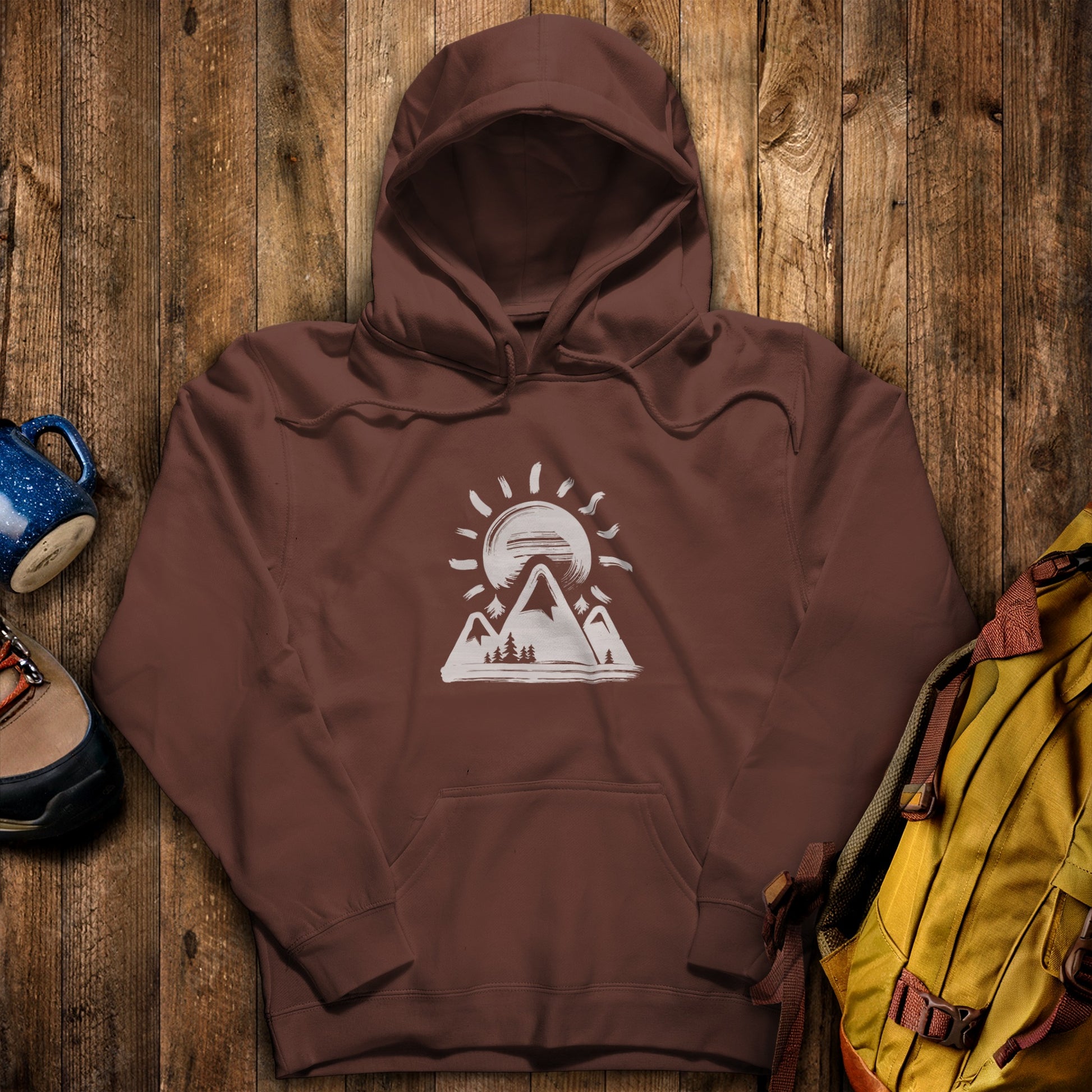 Summit Sunrise Painting Hoodie Cocoa Adventure and Outdoors Themed Hoodie
